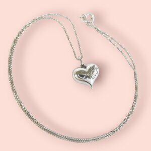 Vtg 925 Sterling Silver Necklace Puffy Heart Pendant Box Chain 18in Love Italy